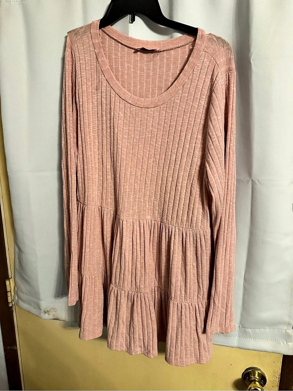 LC Lauren Conrad Ribbed Tiered Scoop Neck Long Sleeve Top Pink Mini Dress